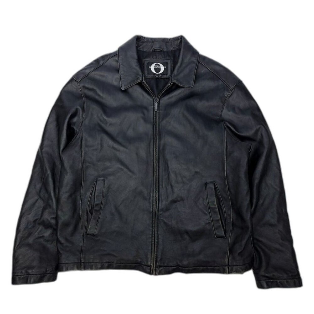 Vintage 80s 90s Minimal 100% Leather Company Zip Moto Biker Jacket Mens XL Black